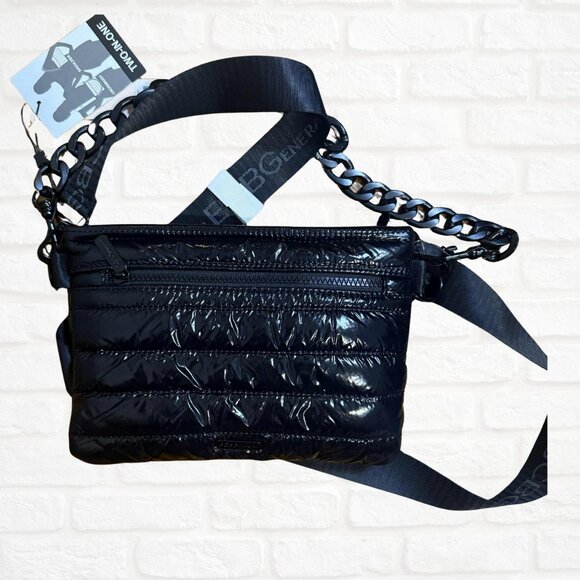 NWT BCBGeneration Channel Quilted East West Crossbody Bag Black Nylon Puffer - Picture 5 of 10